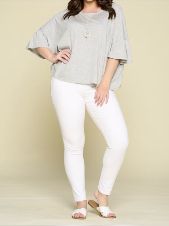 Emerald Tops - Emerald Light Gray Relaxed Boatneck Short Sleeve Top
